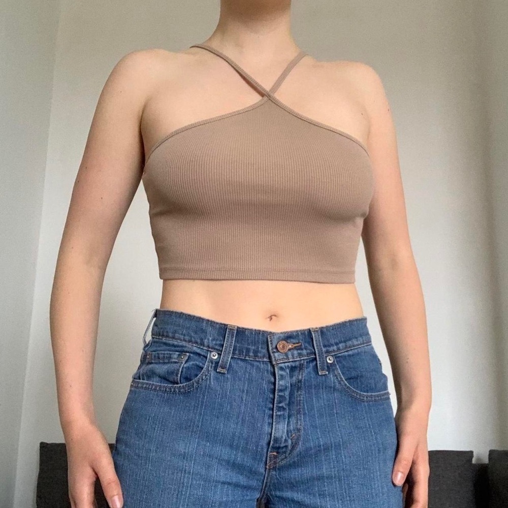 Zara Tan Ribbed Sleeveless Crop Top